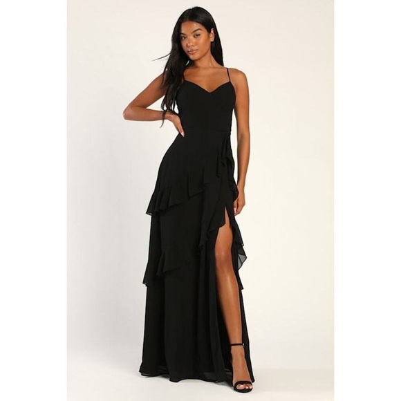 Lulus Blessed With Beauty Black Ruffled Sleeveless Maxi Dress - Size S - Picture 1 of 1